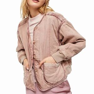 Free People Mixed Signals Bomber Size Small Dusty Rose Quilted Chore Barn Jacket